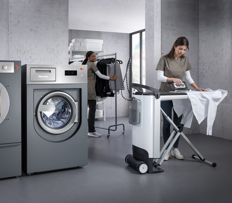 someone using a rental washing machine